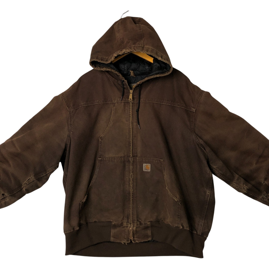 Carhartt Active Jacket Duck Full Zip Hoodie Men's XXL cotton brown type Vintage Second Hand