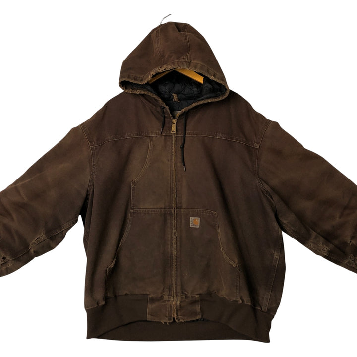Carhartt Active Jacket Duck Full Zip Hoodie Men's XXL cotton brown type Vintage Second Hand