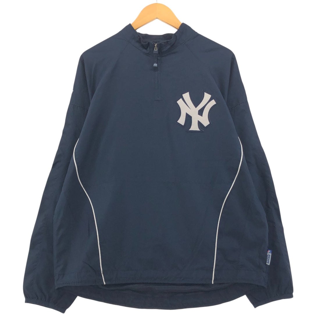 majestic MLB NEW YORK YANKEES New York Yankees COOL BASE half zip warm-up pullover men's M equivalent polyester navy blue type Vintage Second Hand
