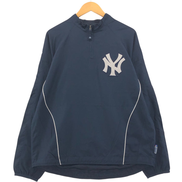 majestic MLB NEW YORK YANKEES New York Yankees COOL BASE half zip warm-up pullover men's M equivalent polyester navy blue type Vintage Second Hand