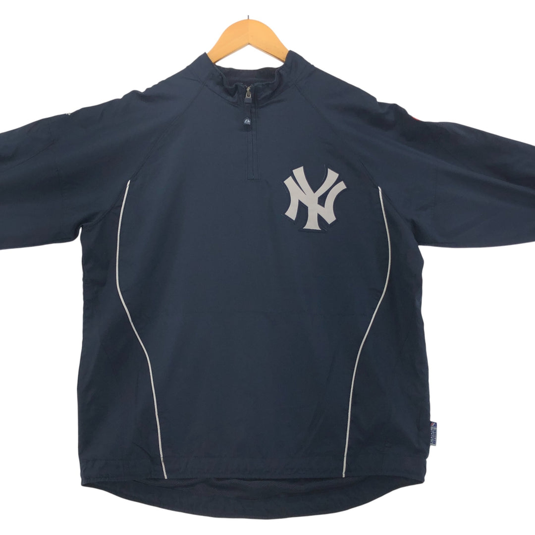 majestic MLB NEW YORK YANKEES New York Yankees COOL BASE half zip warm-up pullover men's M equivalent polyester navy blue type Vintage Second Hand