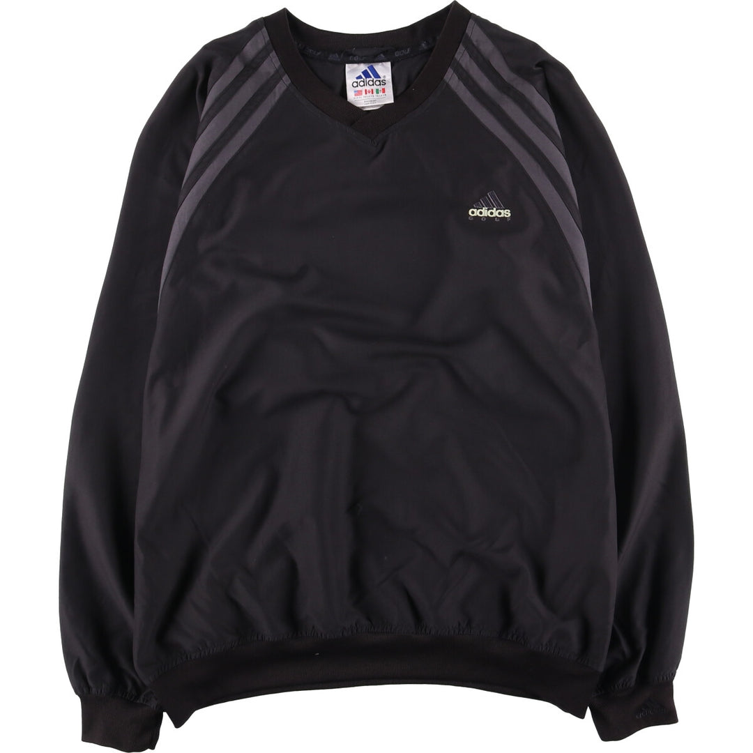 90'S Adidas Golf V-neck warm-up pullover, men's XL size, vintage polyester black type Vintage Second Hand
