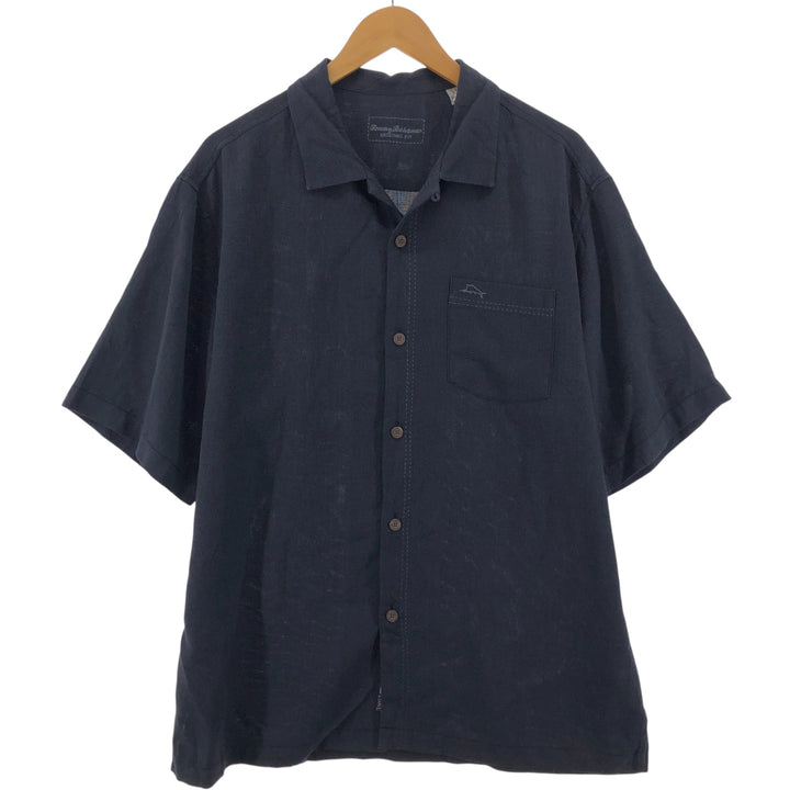 Tommy Bahama short sleeve open collar silk shirt, box shirt, men's size L silk black type Vintage Second Hand