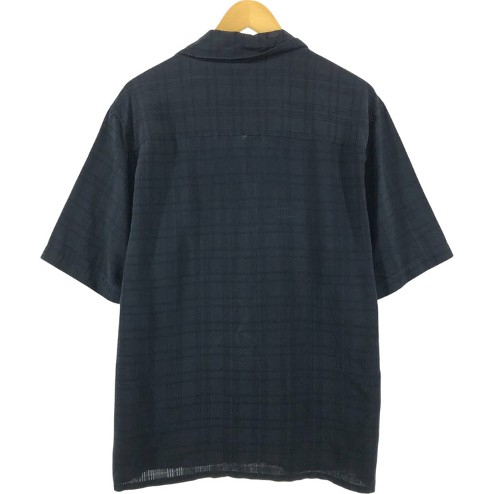 Carib bean Check Pattern Short Sleeve Open Collar Silk Shirt Men's L Size Box Shirt silk black type Vintage Second Hand