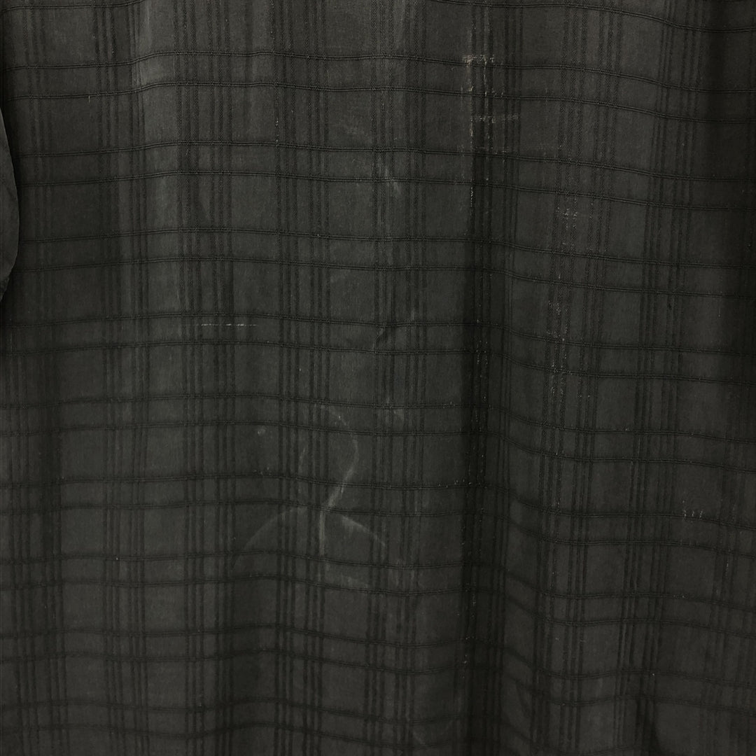 Carib bean Check Pattern Short Sleeve Open Collar Silk Shirt Men's L Size Box Shirt silk black type Vintage Second Hand