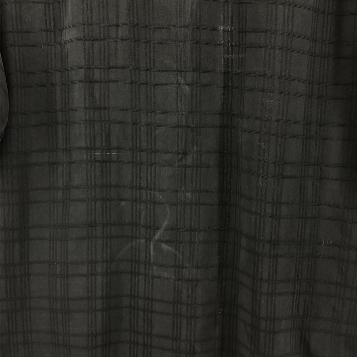Carib bean Check Pattern Short Sleeve Open Collar Silk Shirt Men's L Size Box Shirt silk black type Vintage Second Hand