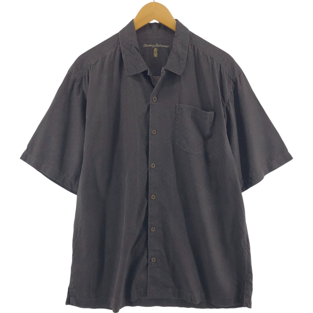 Tommy Bahama All-over Print Short Sleeve Open Collar Silk Shirt Box Shirt Men's L Size silk brown type Vintage Second Hand