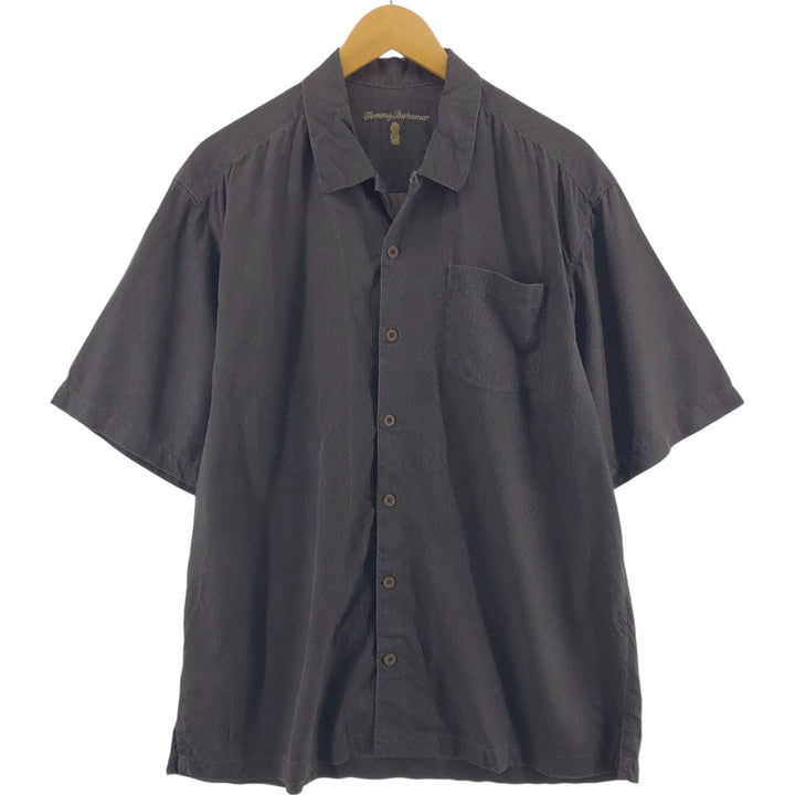 Tommy Bahama All-over Print Short Sleeve Open Collar Silk Shirt Box Shirt Men's L Size silk brown type Vintage Second Hand