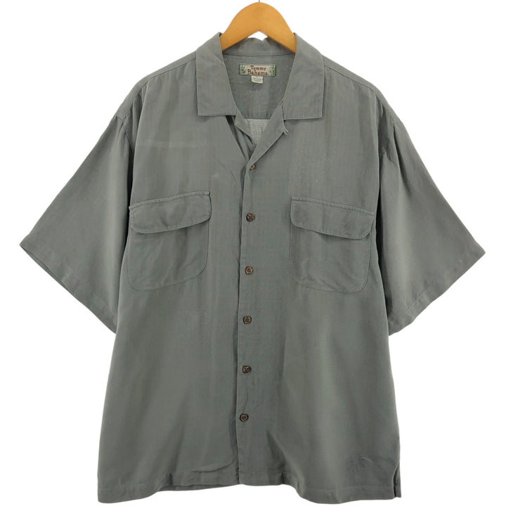 Tommy Bahama short sleeve open collar silk shirt, box shirt, men's size L silk Khaki type Vintage Second Hand