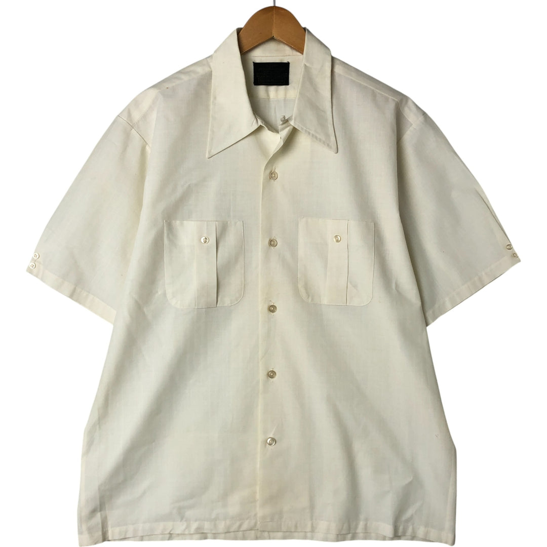 70'S Sears PERMA-PREST short sleeve open collar cotton x poly box shirt men's size L vintage cotton yellow type Vintage Second Hand