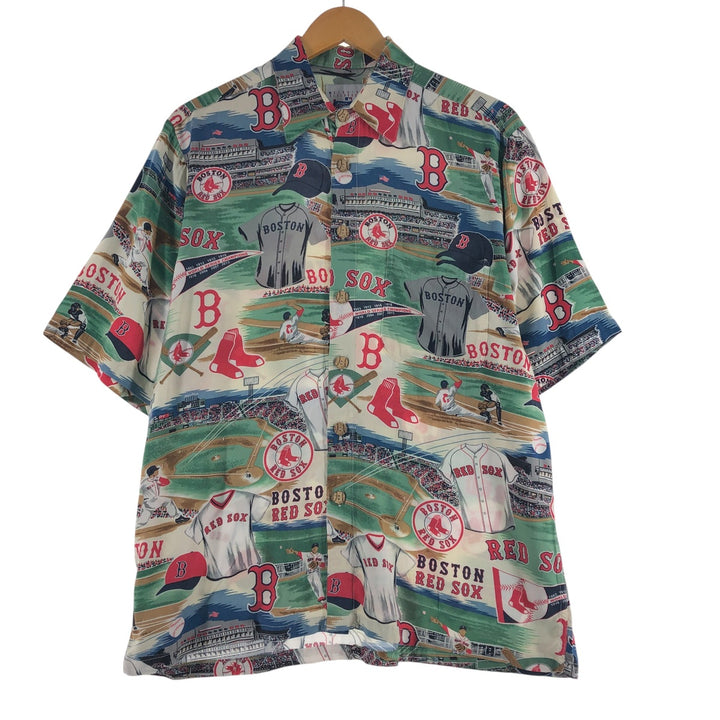 Reyn Spooner MLB BOSTON REDSOX Boston Red Sox All-Over Print Hawaiian Aloha Shirt Box Shirt Men's S Size Rayon green type Vintage Second Hand