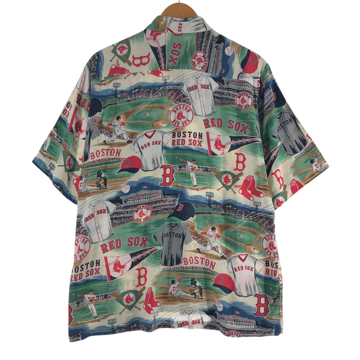 Reyn Spooner MLB BOSTON REDSOX Boston Red Sox All-Over Print Hawaiian Aloha Shirt Box Shirt Men's S Size Rayon green type Vintage Second Hand
