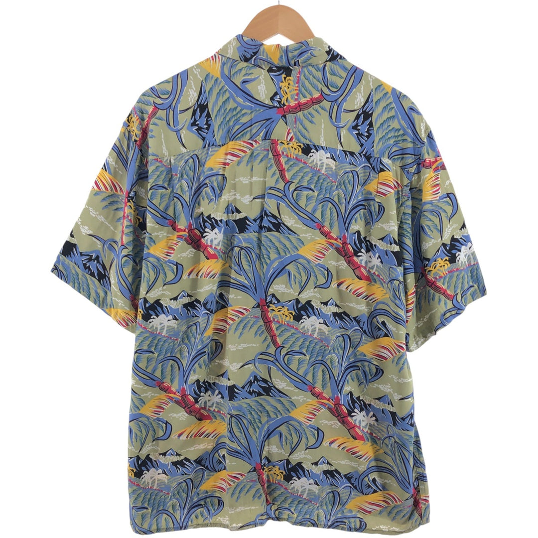 ~90'S Reyn Spooner all-over palm tree pattern open collar rayon Hawaiian aloha shirt box shirt men's size L Rayon Khaki type Vintage Second Hand
