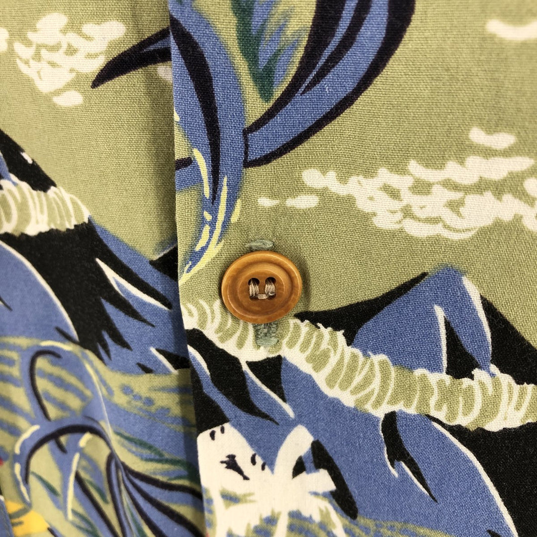 ~90'S Reyn Spooner all-over palm tree pattern open collar rayon Hawaiian aloha shirt box shirt men's size L Rayon Khaki type Vintage Second Hand