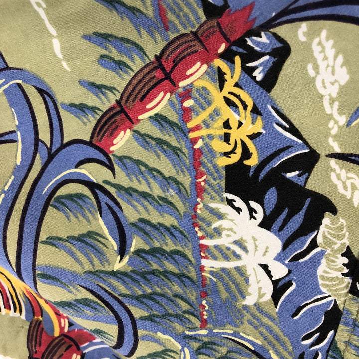 ~90'S Reyn Spooner all-over palm tree pattern open collar rayon Hawaiian aloha shirt box shirt men's size L Rayon Khaki type Vintage Second Hand
