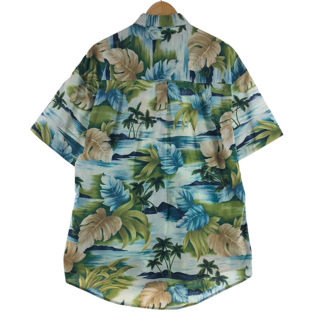 90'S Ralph Lauren Chaps, Leaf Pattern, Palm Tree Pattern, Button-down Hawaiian Aloha Shirt, Men's Size L cotton Blue type light blue Vintage Second Hand