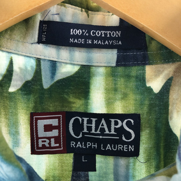 90'S Ralph Lauren Chaps, Leaf Pattern, Palm Tree Pattern, Button-down Hawaiian Aloha Shirt, Men's Size L cotton Blue type light blue Vintage Second Hand