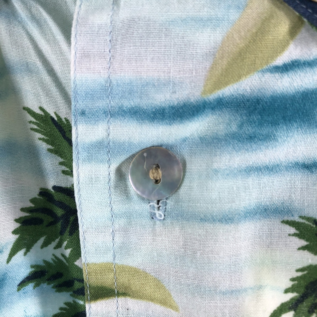 90'S Ralph Lauren Chaps, Leaf Pattern, Palm Tree Pattern, Button-down Hawaiian Aloha Shirt, Men's Size L cotton Blue type light blue Vintage Second Hand