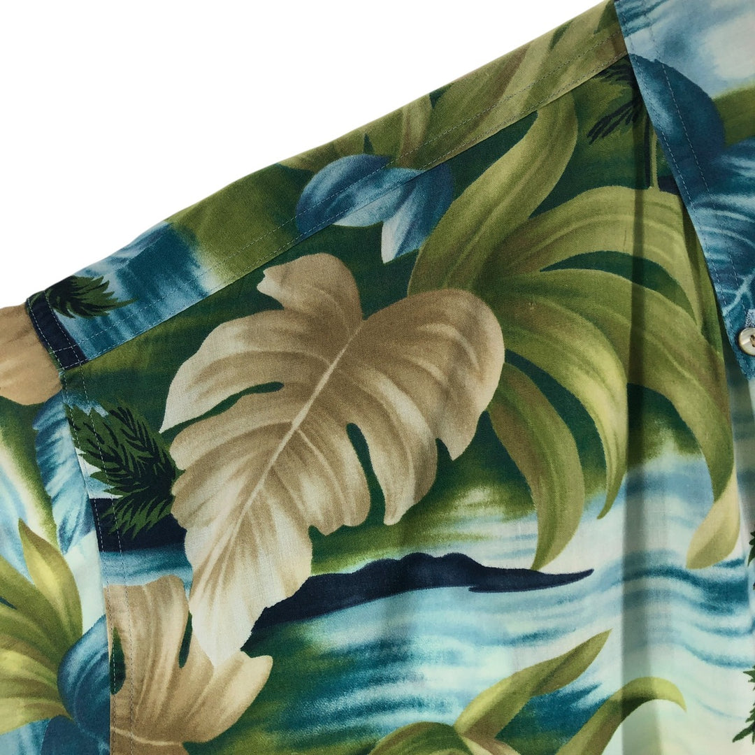 90'S Ralph Lauren Chaps, Leaf Pattern, Palm Tree Pattern, Button-down Hawaiian Aloha Shirt, Men's Size L cotton Blue type light blue Vintage Second Hand