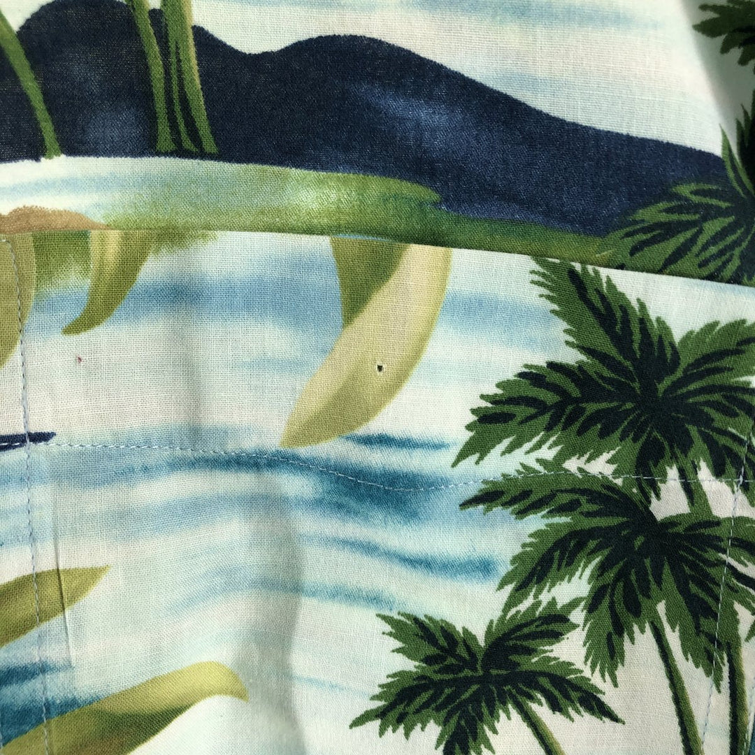 90'S Ralph Lauren Chaps, Leaf Pattern, Palm Tree Pattern, Button-down Hawaiian Aloha Shirt, Men's Size L cotton Blue type light blue Vintage Second Hand
