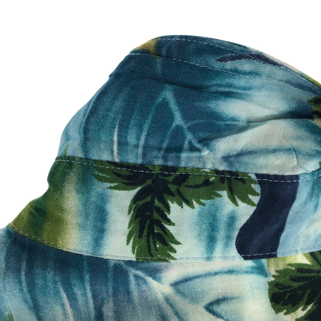 90'S Ralph Lauren Chaps, Leaf Pattern, Palm Tree Pattern, Button-down Hawaiian Aloha Shirt, Men's Size L cotton Blue type light blue Vintage Second Hand