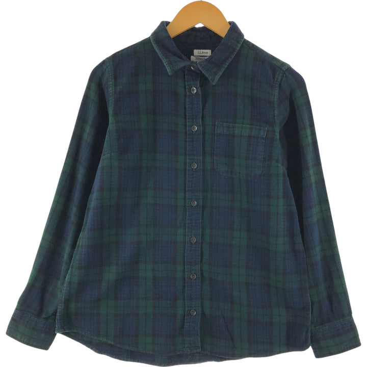 LLBean SLINGHTLY FITTED Blackwatch Check Long Sleeve Flannel Check Shirt, Women's M Size unclear navy blue type Vintage Second Hand