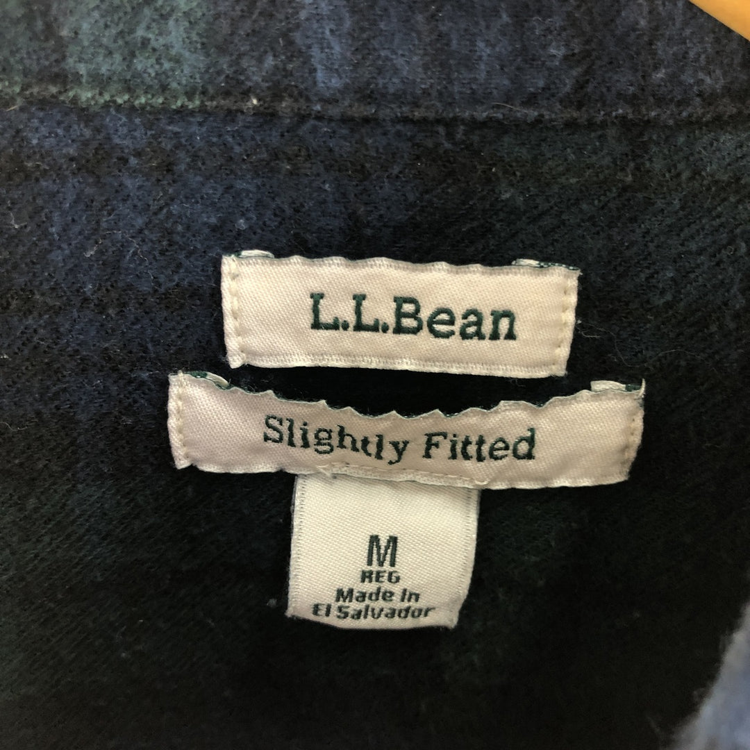 LLBean SLINGHTLY FITTED Blackwatch Check Long Sleeve Flannel Check Shirt, Women's M Size unclear navy blue type Vintage Second Hand