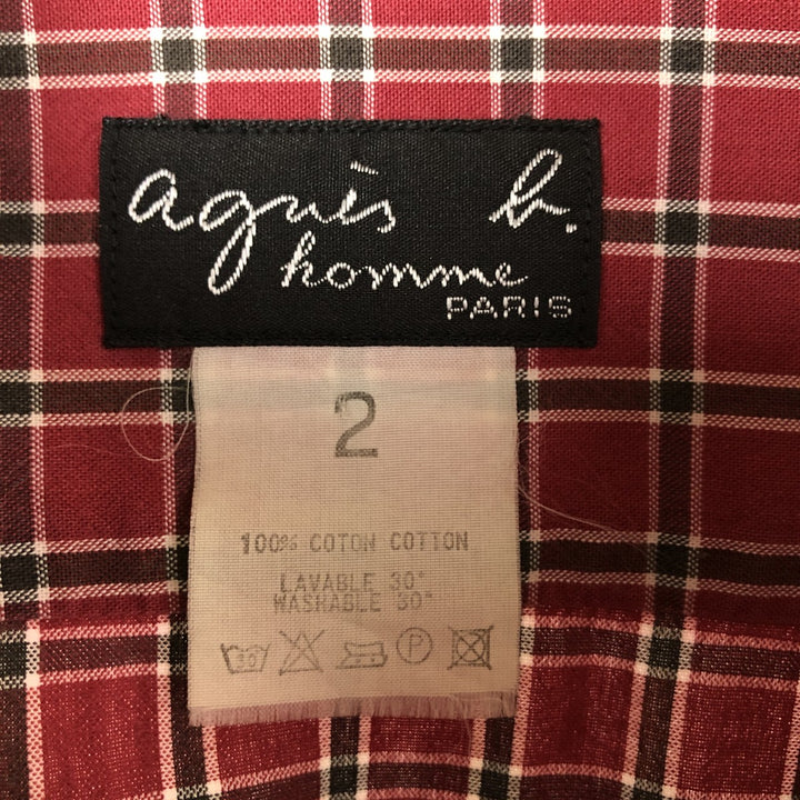 agnes b. HOMME long sleeve cotton check shirt, men's size M cotton red type Vintage Second Hand