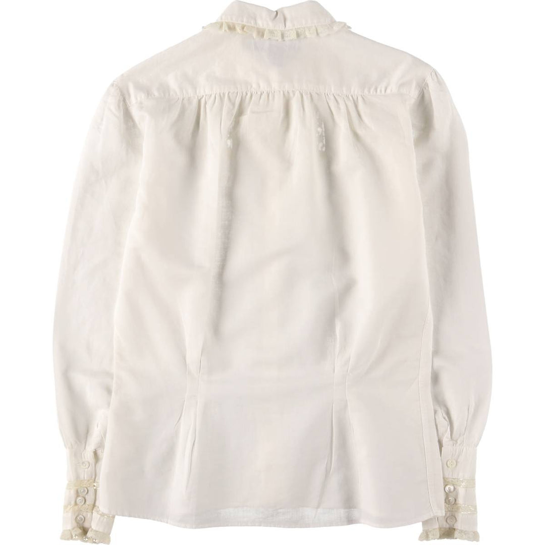 Ralph Lauren round collar long sleeve ruffle blouse for women size M linen white type Vintage Second Hand