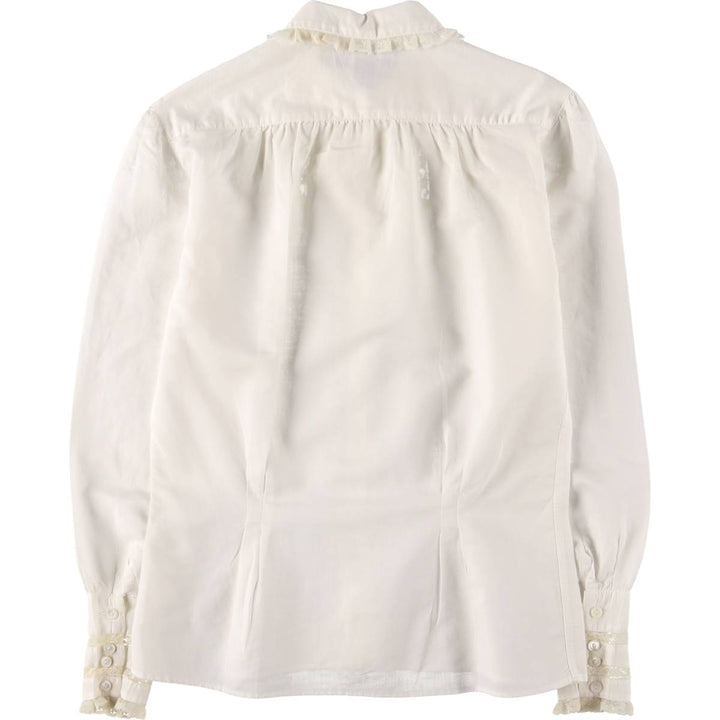 Ralph Lauren round collar long sleeve ruffle blouse for women size M linen white type Vintage Second Hand