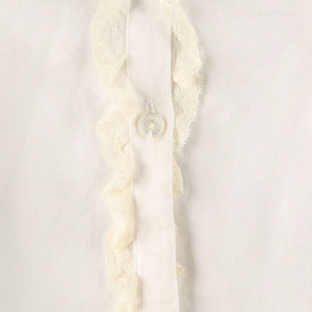 Ralph Lauren round collar long sleeve ruffle blouse for women size M linen white type Vintage Second Hand