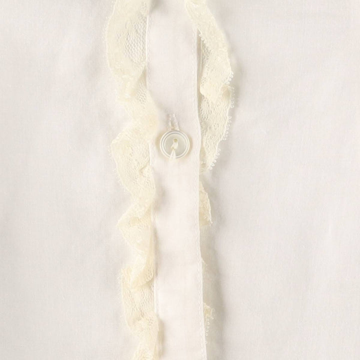 Ralph Lauren round collar long sleeve ruffle blouse for women size M linen white type Vintage Second Hand