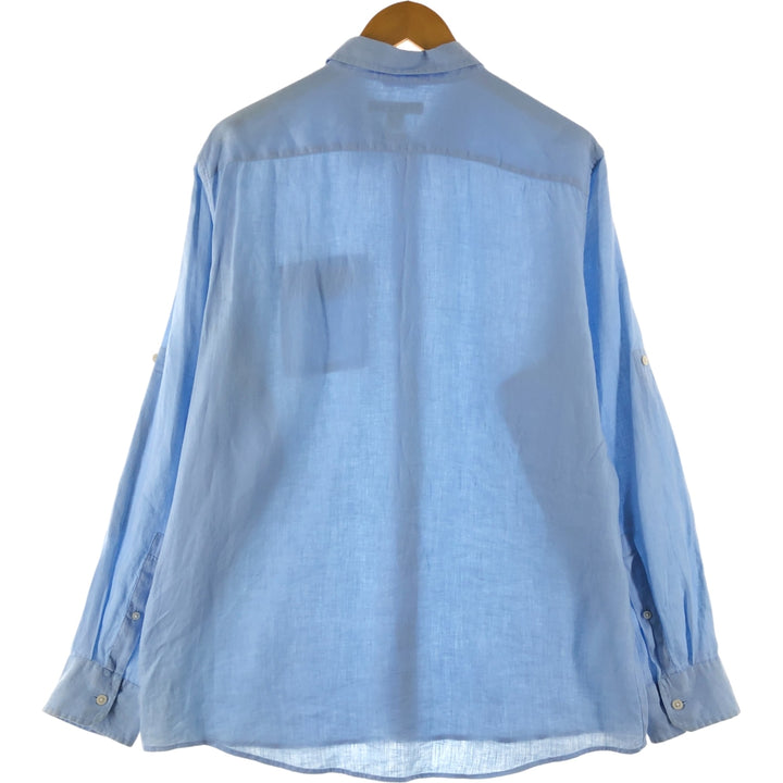 Michael Kors TAILORED FIT long sleeve linen shirt, men's size L linen Blue type light blue Vintage Second Hand