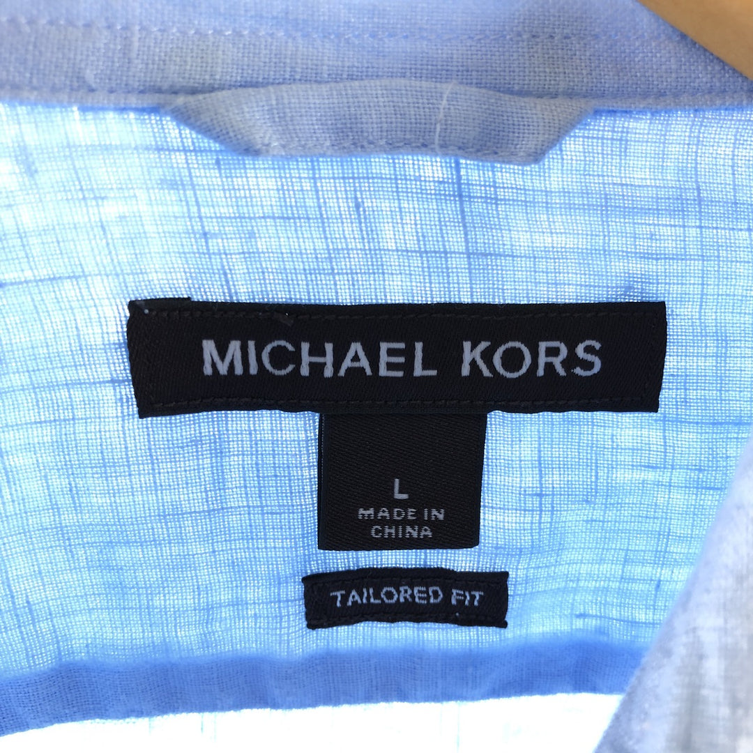 Michael Kors TAILORED FIT long sleeve linen shirt, men's size L linen Blue type light blue Vintage Second Hand
