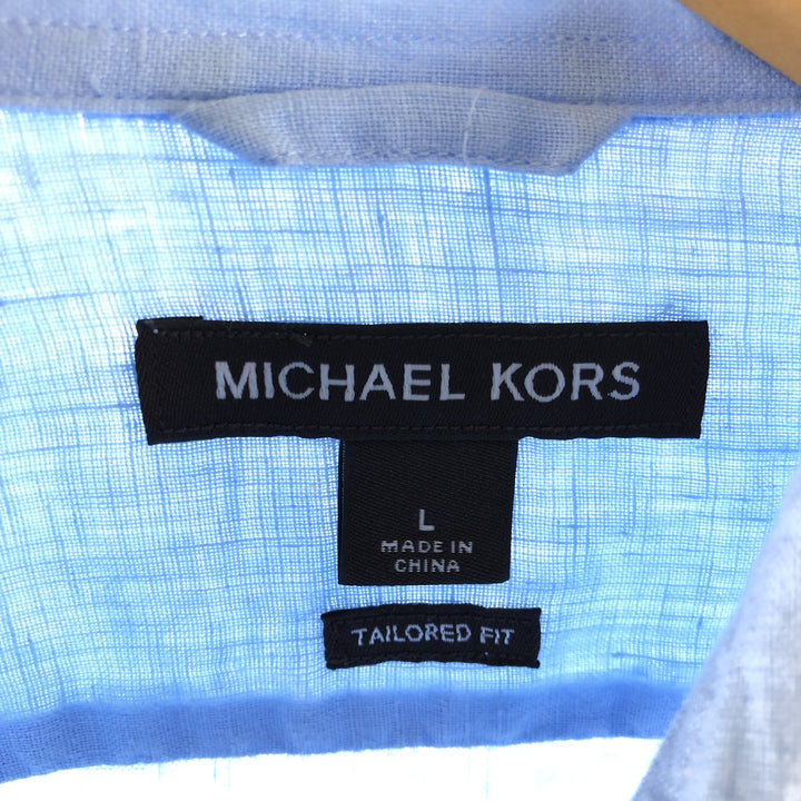 Michael Kors TAILORED FIT long sleeve linen shirt, men's size L linen Blue type light blue Vintage Second Hand