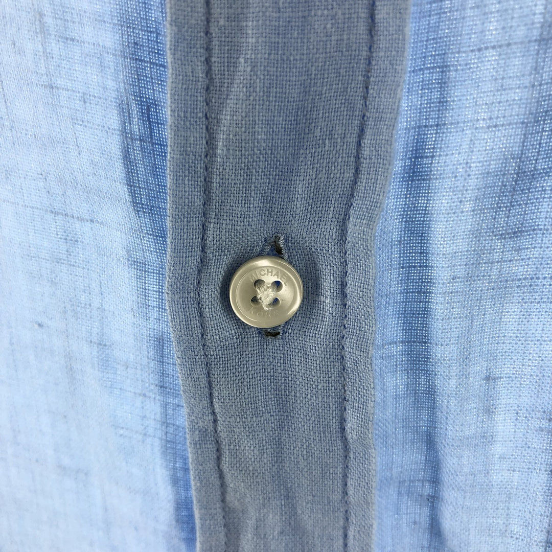 Michael Kors TAILORED FIT long sleeve linen shirt, men's size L linen Blue type light blue Vintage Second Hand