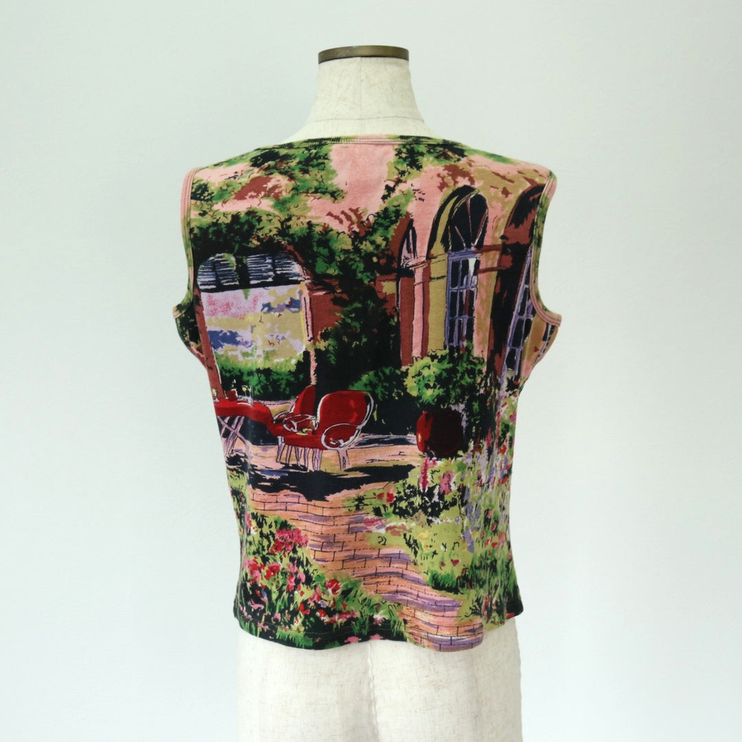 TAKE TWO All-Over Print Sequined and Beaded Cropped Tank Top, Women's Size Medium cotton pink type Vintage Second Hand