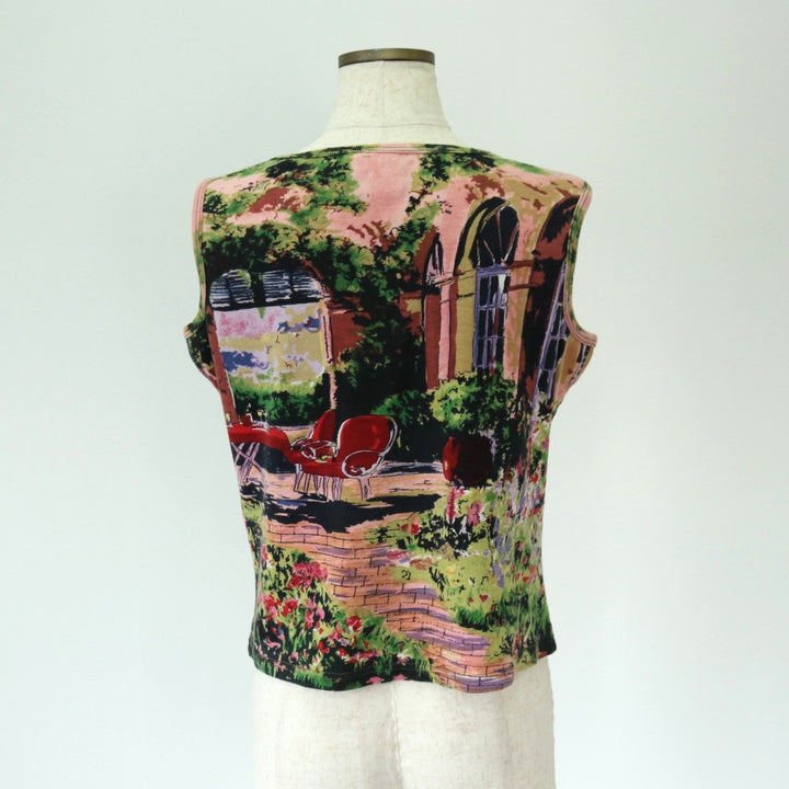TAKE TWO All-Over Print Sequined and Beaded Cropped Tank Top, Women's Size Medium cotton pink type Vintage Second Hand