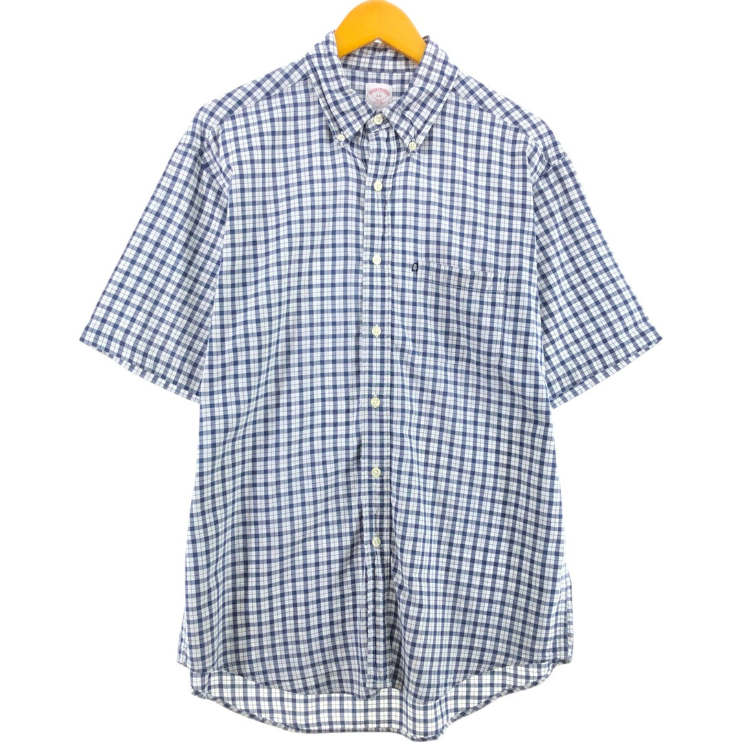 Brooks Brothers 346 short sleeve button down check shirt, men's size L cotton black type Vintage Second Hand