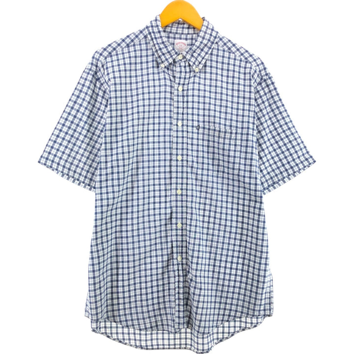 Brooks Brothers 346 short sleeve button down check shirt, men's size L cotton black type Vintage Second Hand