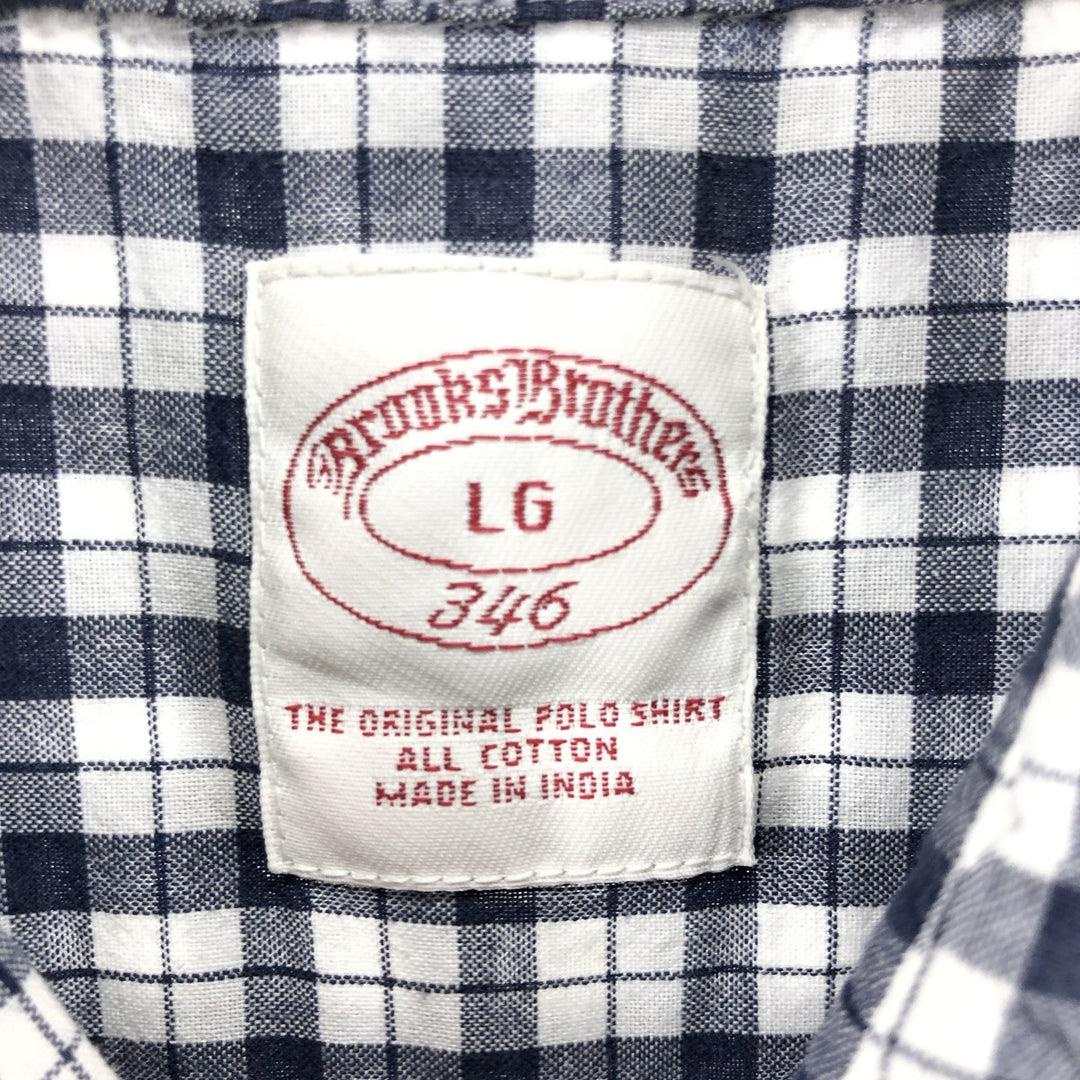 Brooks Brothers 346 short sleeve button down check shirt, men's size L cotton black type Vintage Second Hand