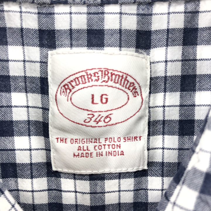Brooks Brothers 346 short sleeve button down check shirt, men's size L cotton black type Vintage Second Hand