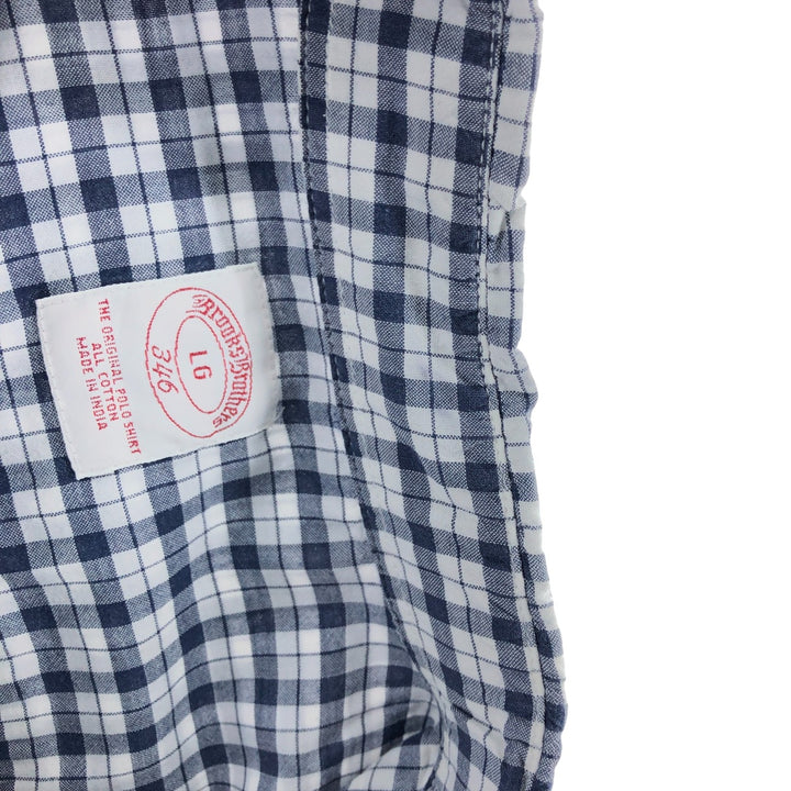 Brooks Brothers 346 short sleeve button down check shirt, men's size L cotton black type Vintage Second Hand