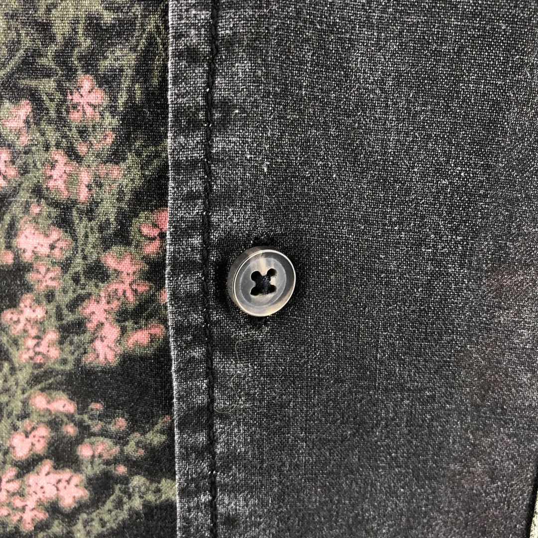 VINTAGE Re-mastered Japanese pattern box shirt, short sleeve, open collar, viscose shirt, men's XL size Viscose black type Vintage Second Hand