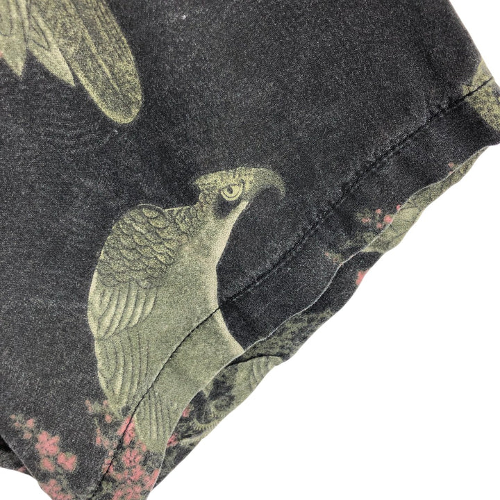 VINTAGE Re-mastered Japanese pattern box shirt, short sleeve, open collar, viscose shirt, men's XL size Viscose black type Vintage Second Hand