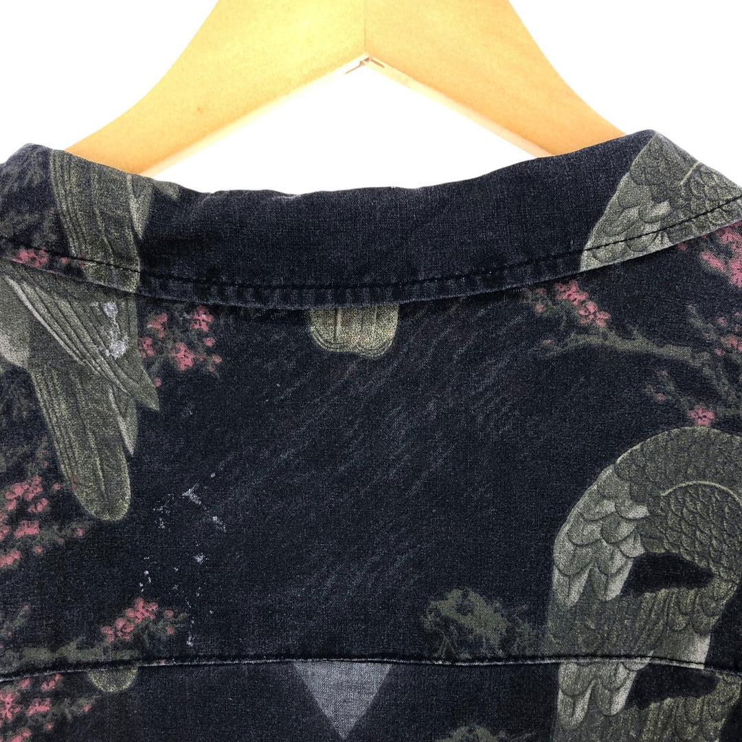 VINTAGE Re-mastered Japanese pattern box shirt, short sleeve, open collar, viscose shirt, men's XL size Viscose black type Vintage Second Hand