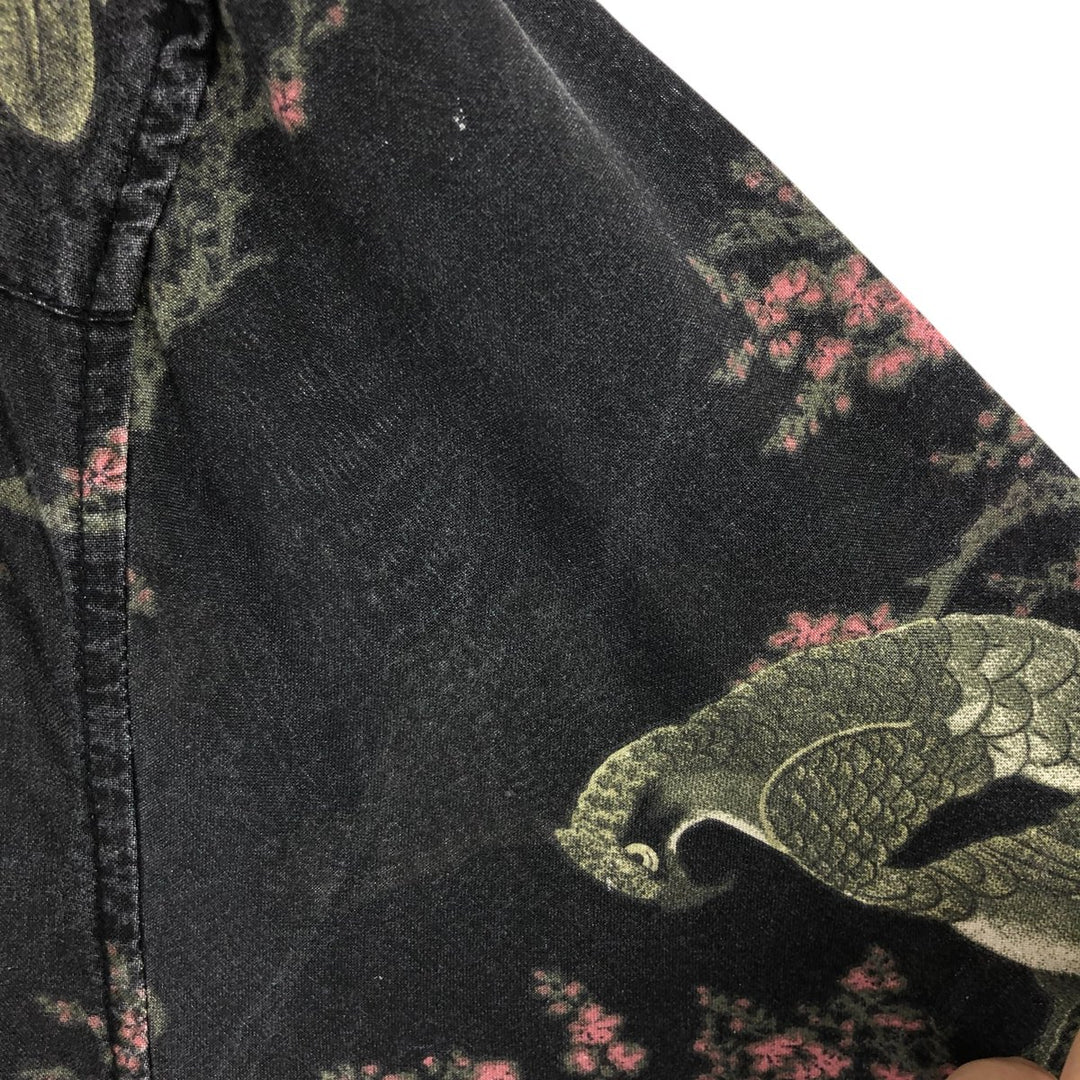VINTAGE Re-mastered Japanese pattern box shirt, short sleeve, open collar, viscose shirt, men's XL size Viscose black type Vintage Second Hand