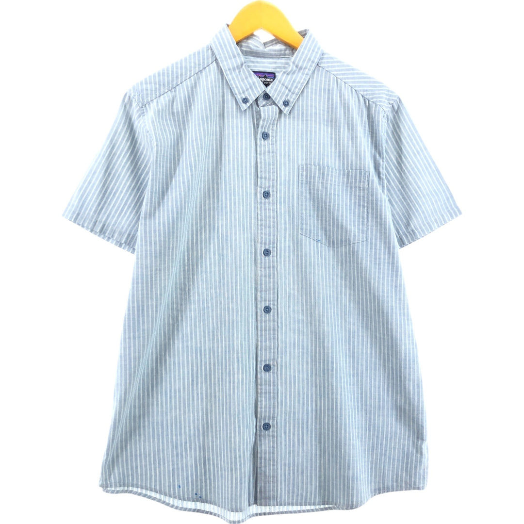 00'S Patagonia 5412SP20 short sleeve cotton striped shirt, men's size L cotton Blue type light blue Vintage Second Hand