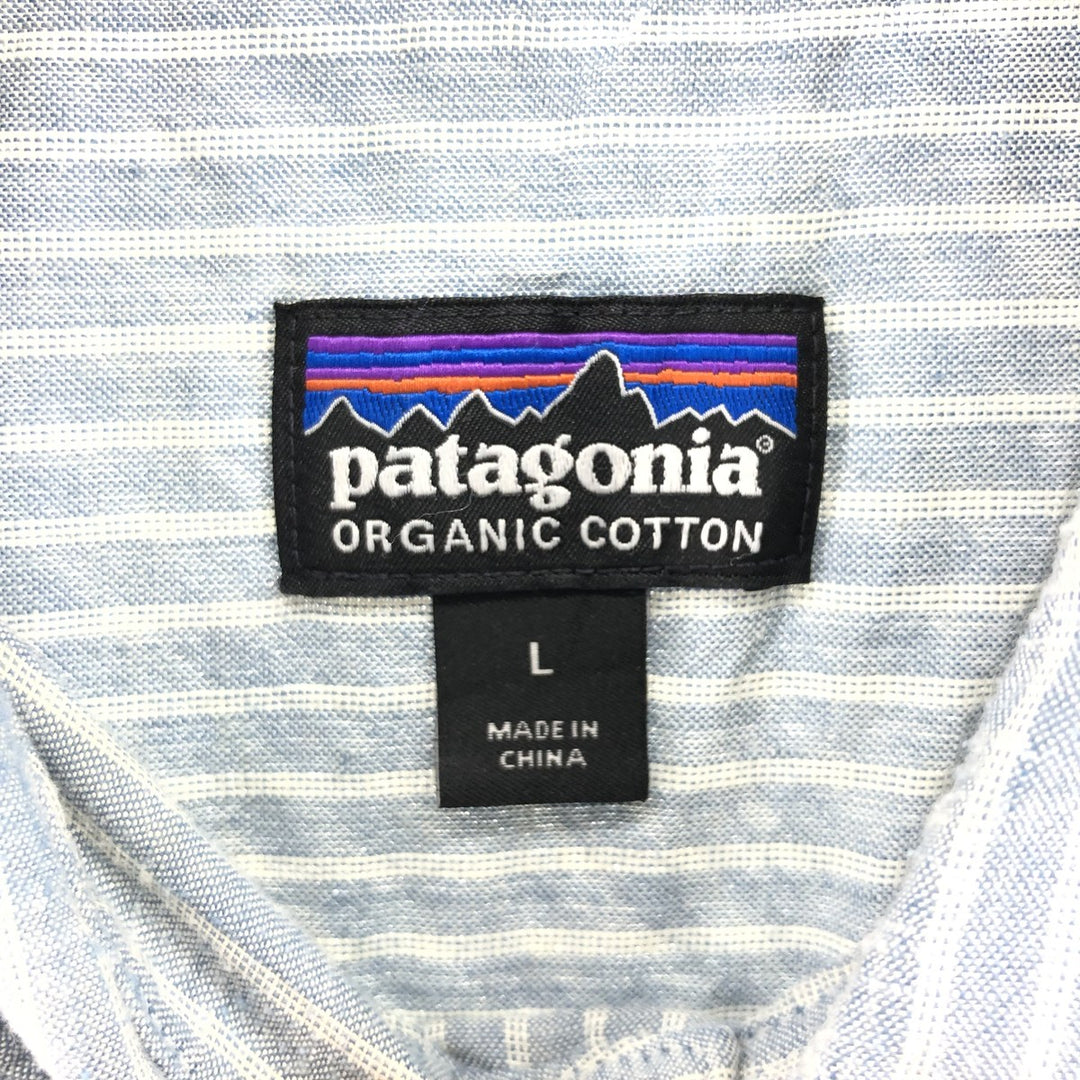 00'S Patagonia 5412SP20 short sleeve cotton striped shirt, men's size L cotton Blue type light blue Vintage Second Hand