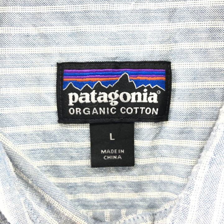 00'S Patagonia 5412SP20 short sleeve cotton striped shirt, men's size L cotton Blue type light blue Vintage Second Hand